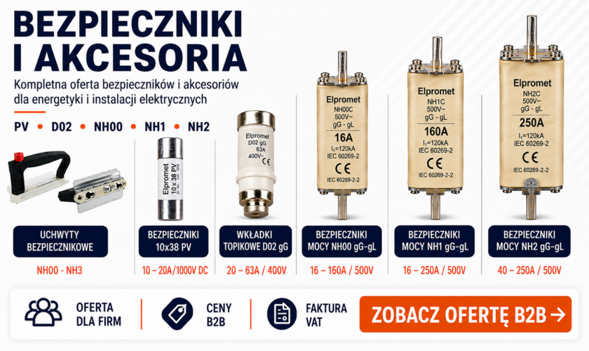 Bezpieczniki i akcesoria do energetyki i instalacji elektrycznych – PV, D02, NH00, NH1, NH2 – Elpromet Bydgoszcz