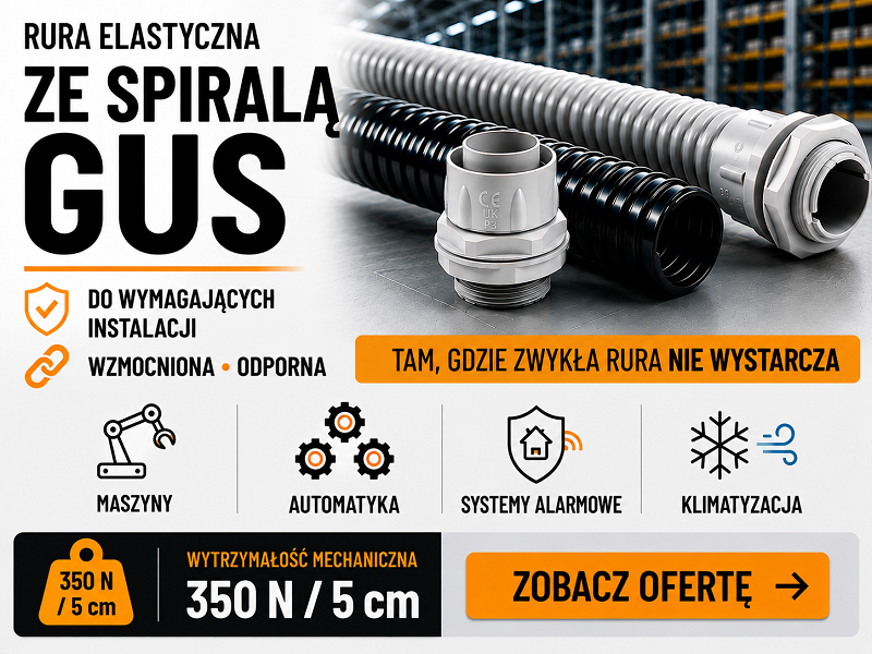 Rura karbowana elektroinstalacyjna Spirex GUS (RSF) 8, 10, 12, 16, 20, 25, 32, 40 i 50 mm – wzmocniona spiralą – Elpromet Bydgoszcz