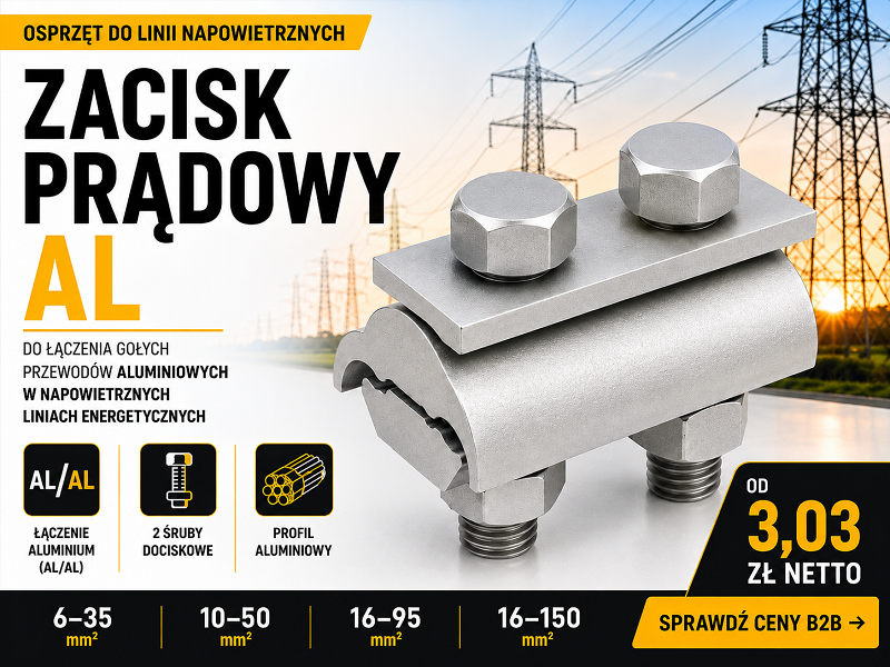 Zacisk prądowy aluminiowy AL – AL 6/35, AL 10/50, AL 16/95, AL 16/150 – do przewodów aluminiowych – Elpromet Bydgoszcz